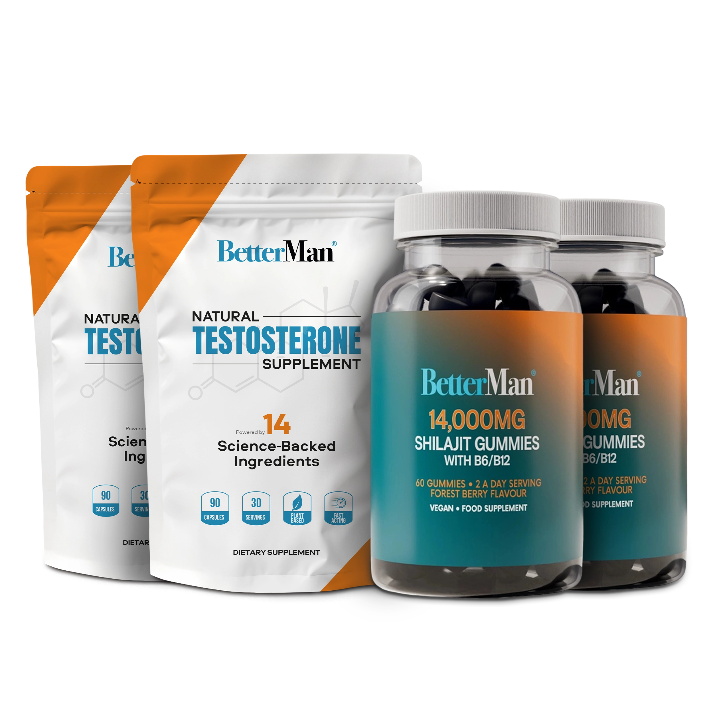 BetterMan testosterone supplement packaging on a white background