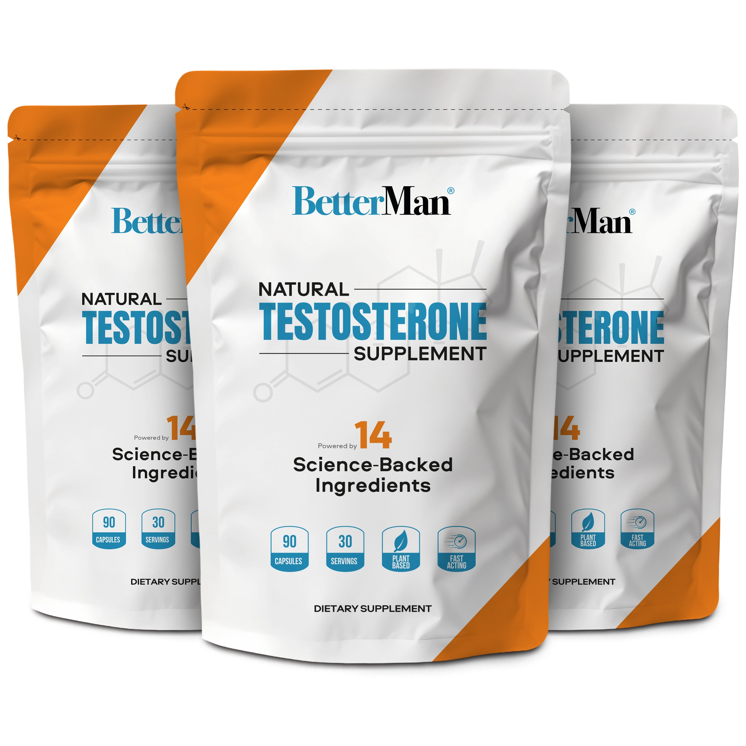Three packages of Better Man Natural Testosterone Supplement