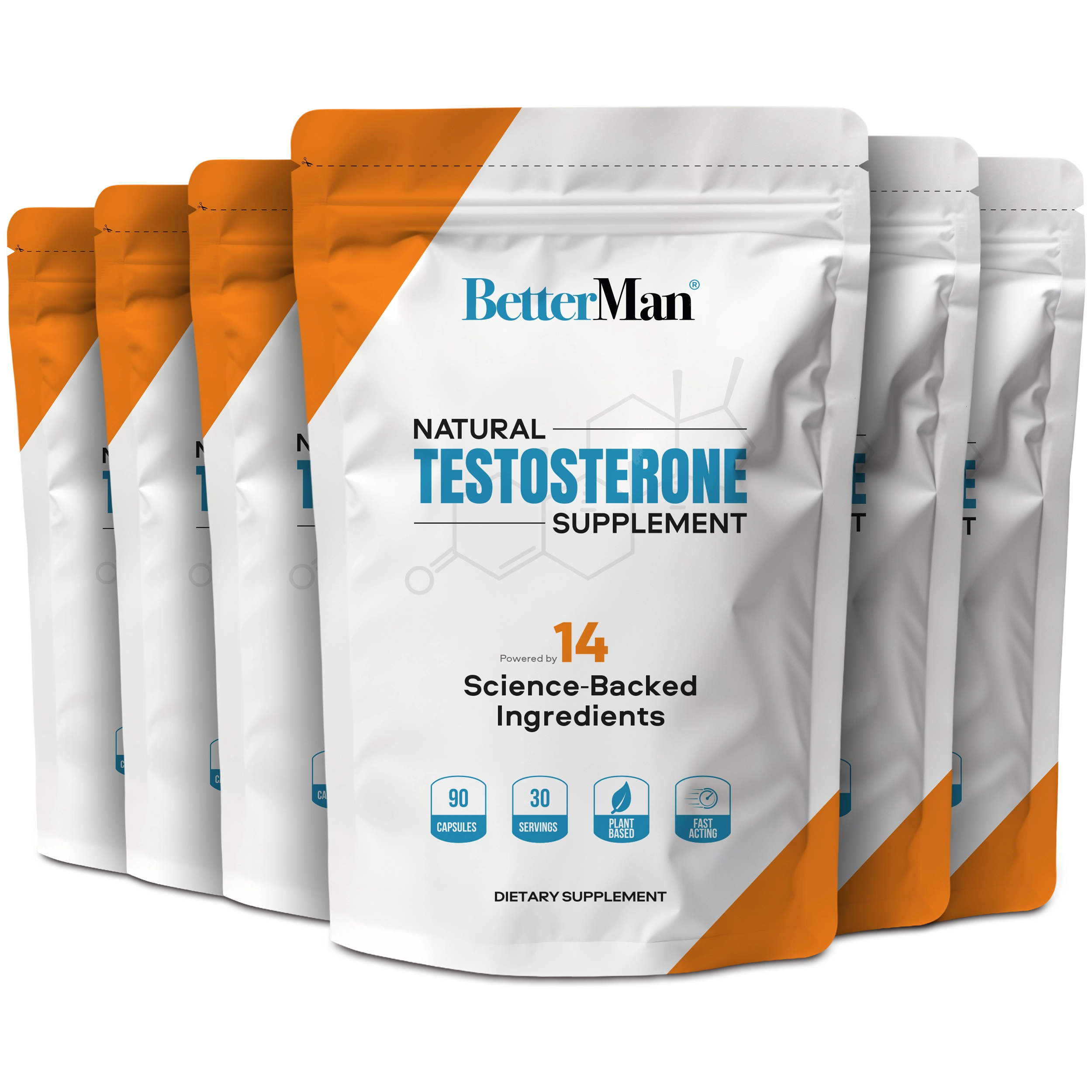 Multiple packages of BetterMan natural testosterone supplement