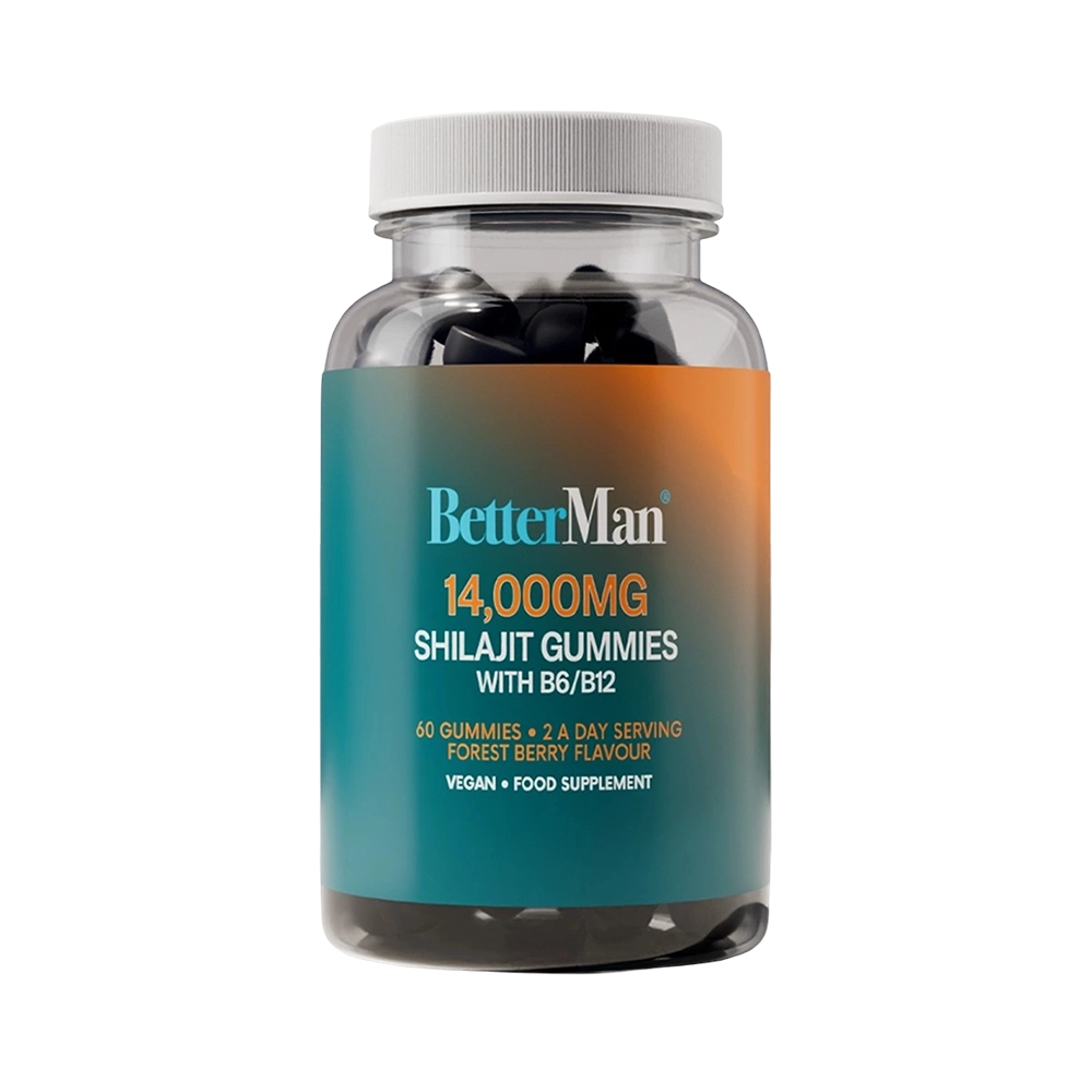 Bottle of BetterMan Shilajit Gummies with B6/B12 
