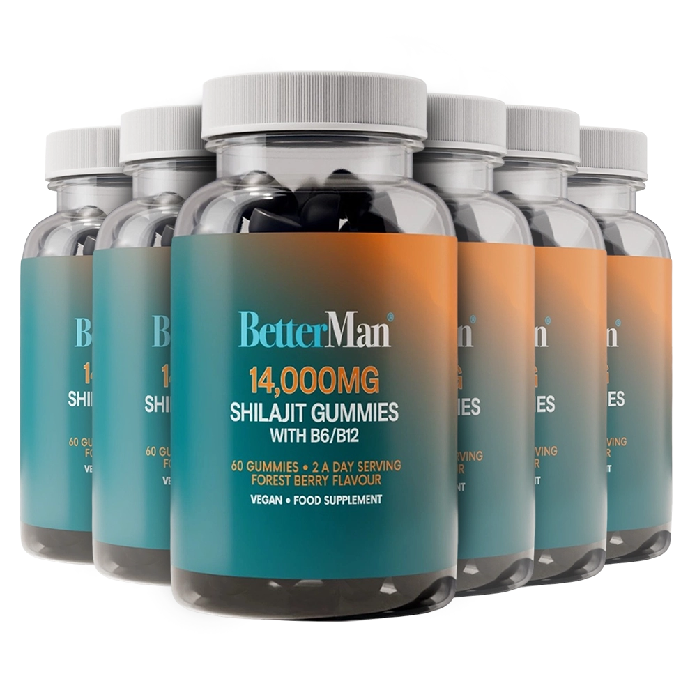 Row of 'Better Man' Shilajit Gummies bottles 